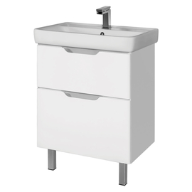 Тумба Dreja Q PLUS, 55 см, 2 ящика, с опорами, белый глянец и раковина Q 55 см, 99.0008 + 195476 - фото, отзывы, цена